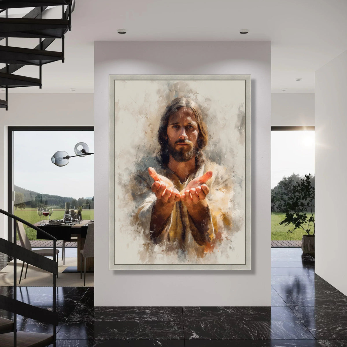 Spiritual Open Hands Canvas Wall Art, Inspirational Portrait Painting, Religious Home Decor, Faith and Hope Wall Hanging, Ready to Print Art