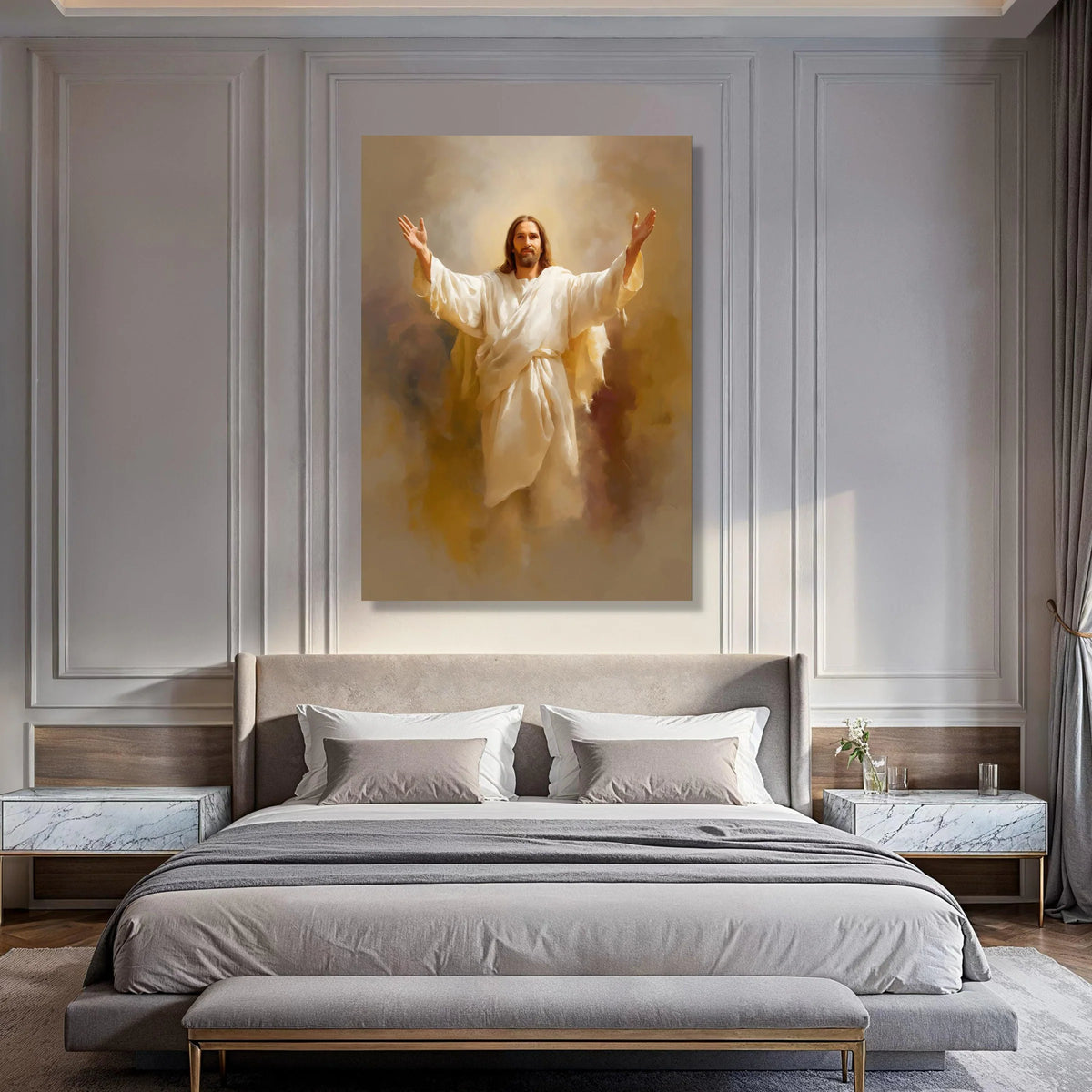 Inspirational Jesus Christ Canvas Wall Art, Religious Christian Decor, Spiritual Home Decoration, Blessed Figure Painting, Faith Print Art