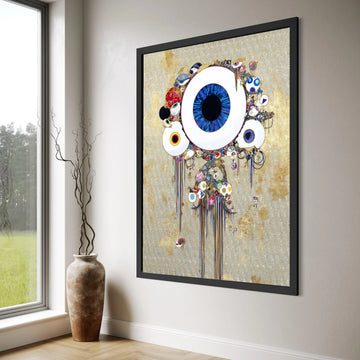 Abstract Blue Eye Canvas Wall Art, Modern Surreal Decor, Colorful Dripping Paint Design, Unique Contemporary Canvas, Home Wall Print Art