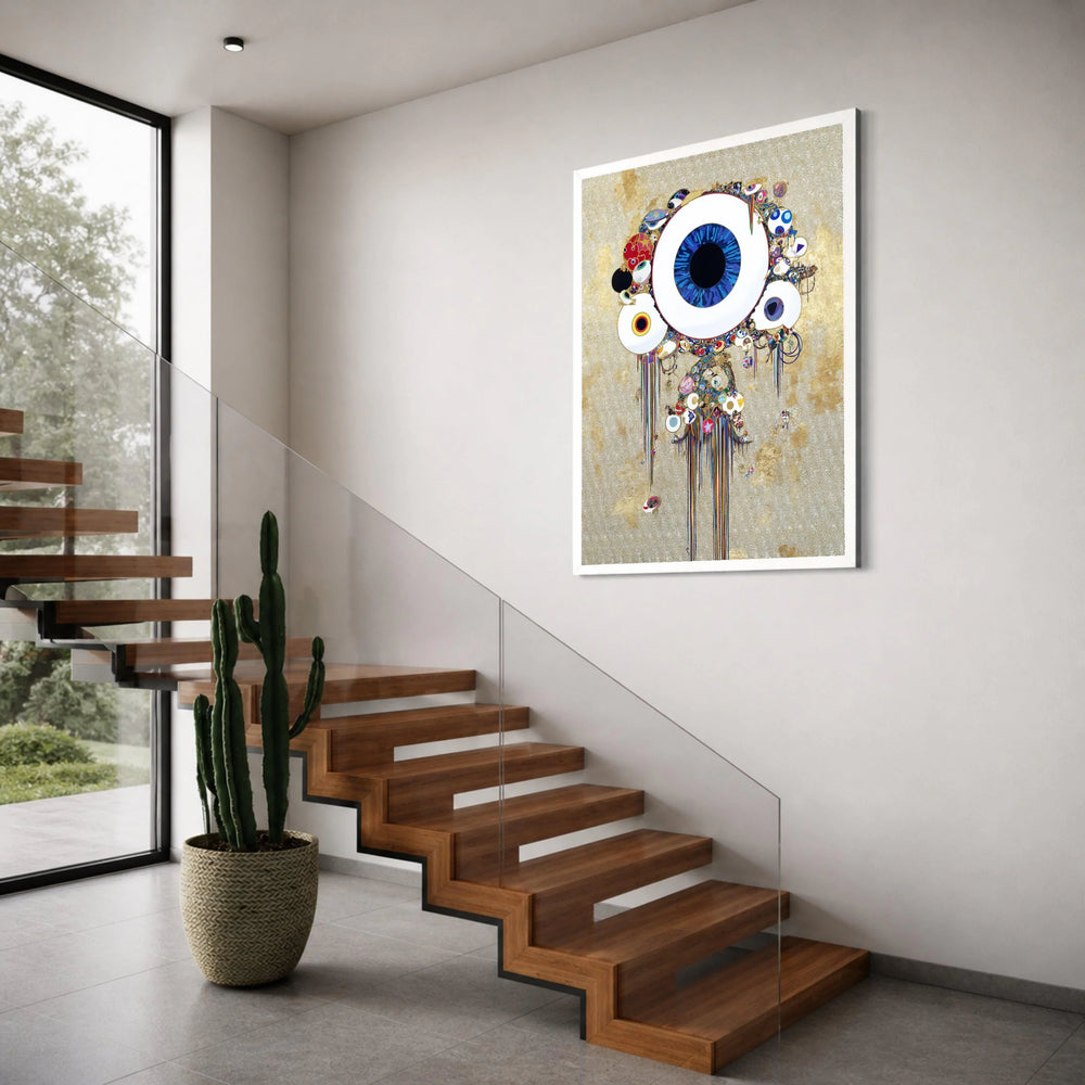 Abstract Blue Eye Canvas Wall Art, Modern Surreal Decor, Colorful Dripping Paint Design, Unique Contemporary Canvas, Home Wall Print Art