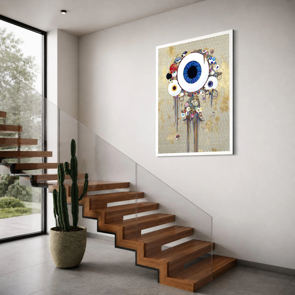 Abstract Blue Eye Canvas Wall Art, Modern Surreal Decor, Colorful Dripping Paint Design, Unique Contemporary Canvas, Home Wall Print Art