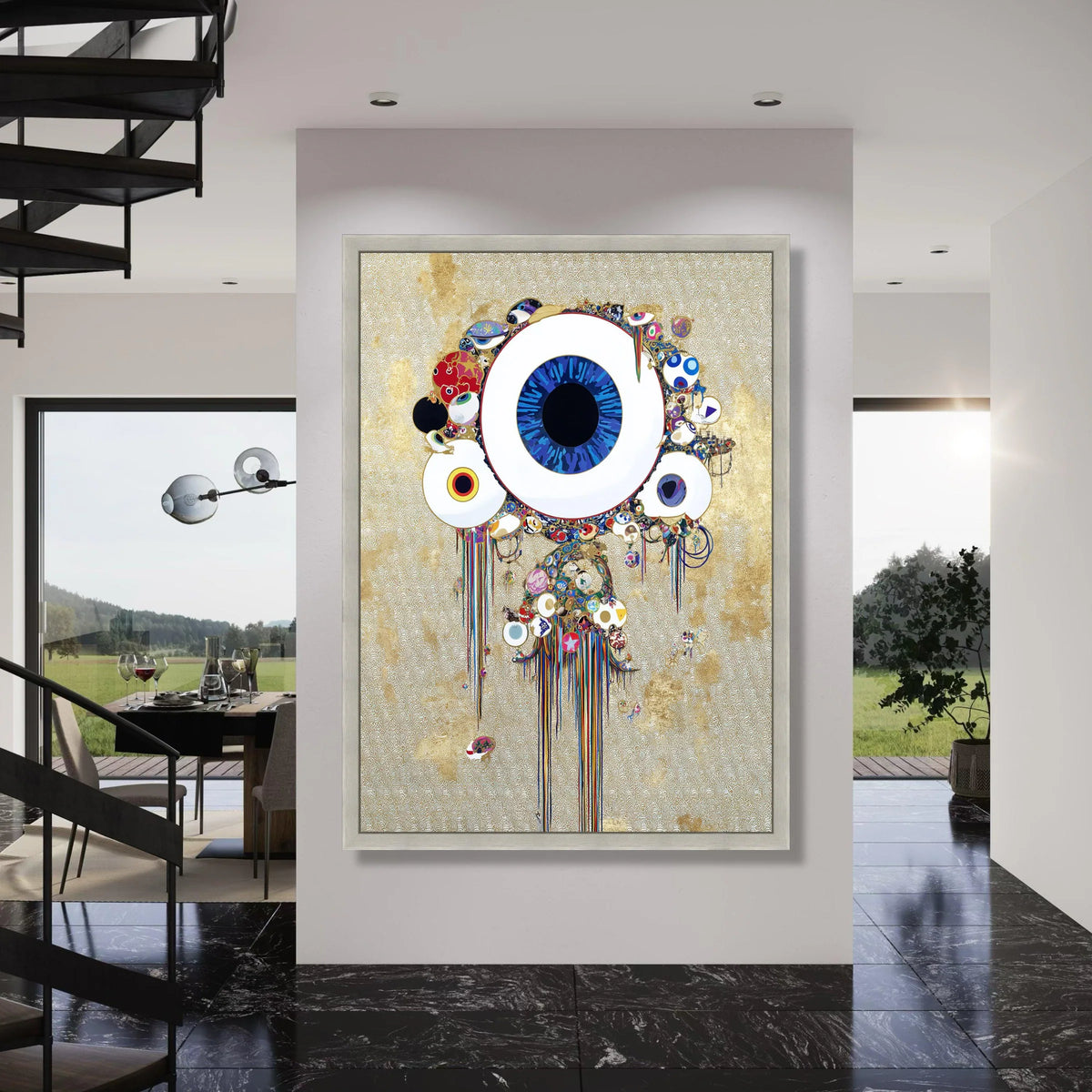 Abstract Blue Eye Canvas Wall Art, Modern Surreal Decor, Colorful Dripping Paint Design, Unique Contemporary Canvas, Home Wall Print Art