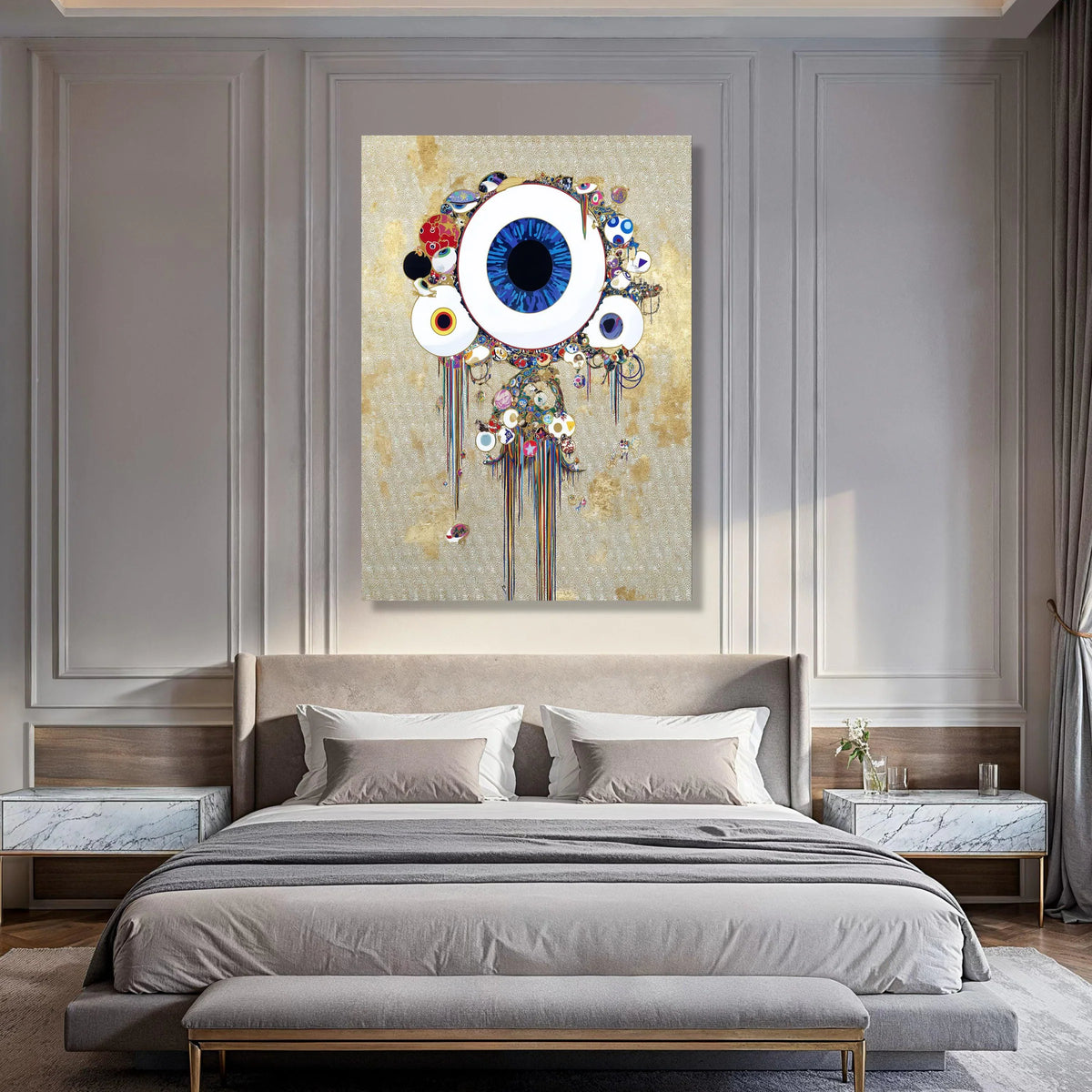 Abstract Blue Eye Canvas Wall Art, Modern Surreal Decor, Colorful Dripping Paint Design, Unique Contemporary Canvas, Home Wall Print Art