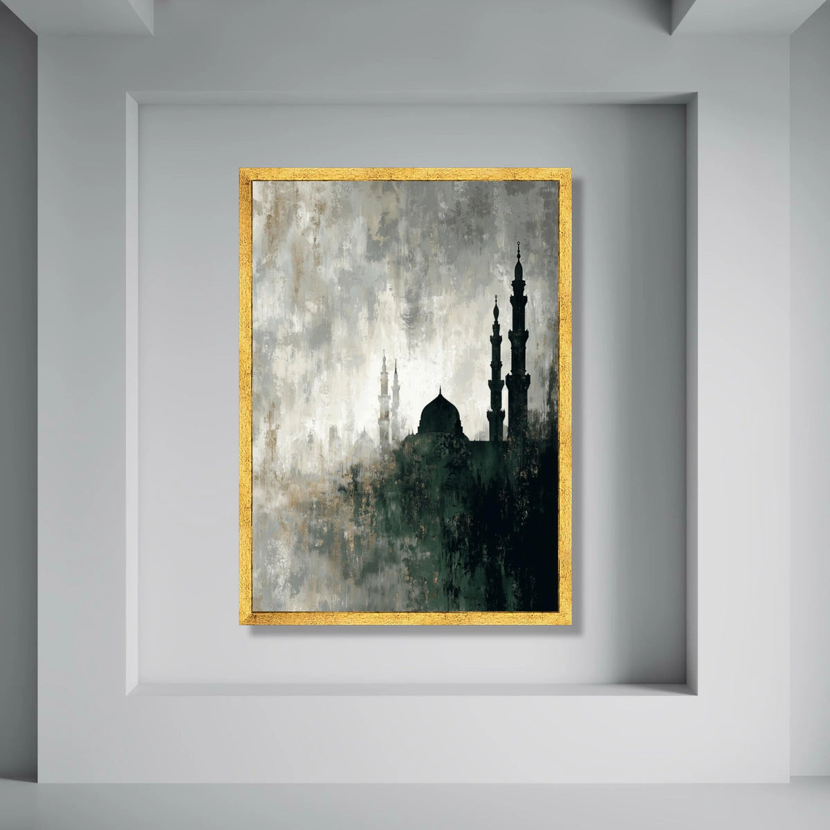Mystical Mosque Silhouette Canvas, Abstract Islamic Architecture Wall Art, Spiritual Home Decor, Atmospheric Cityscape Painting on Print Art