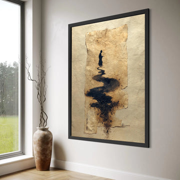 Abstract Ink Path Canvas Wall Art, Minimalist Silhouette Painting, Asian Home Decor, Modern Zen Art Print, Ready to Hang Canvas Print Art