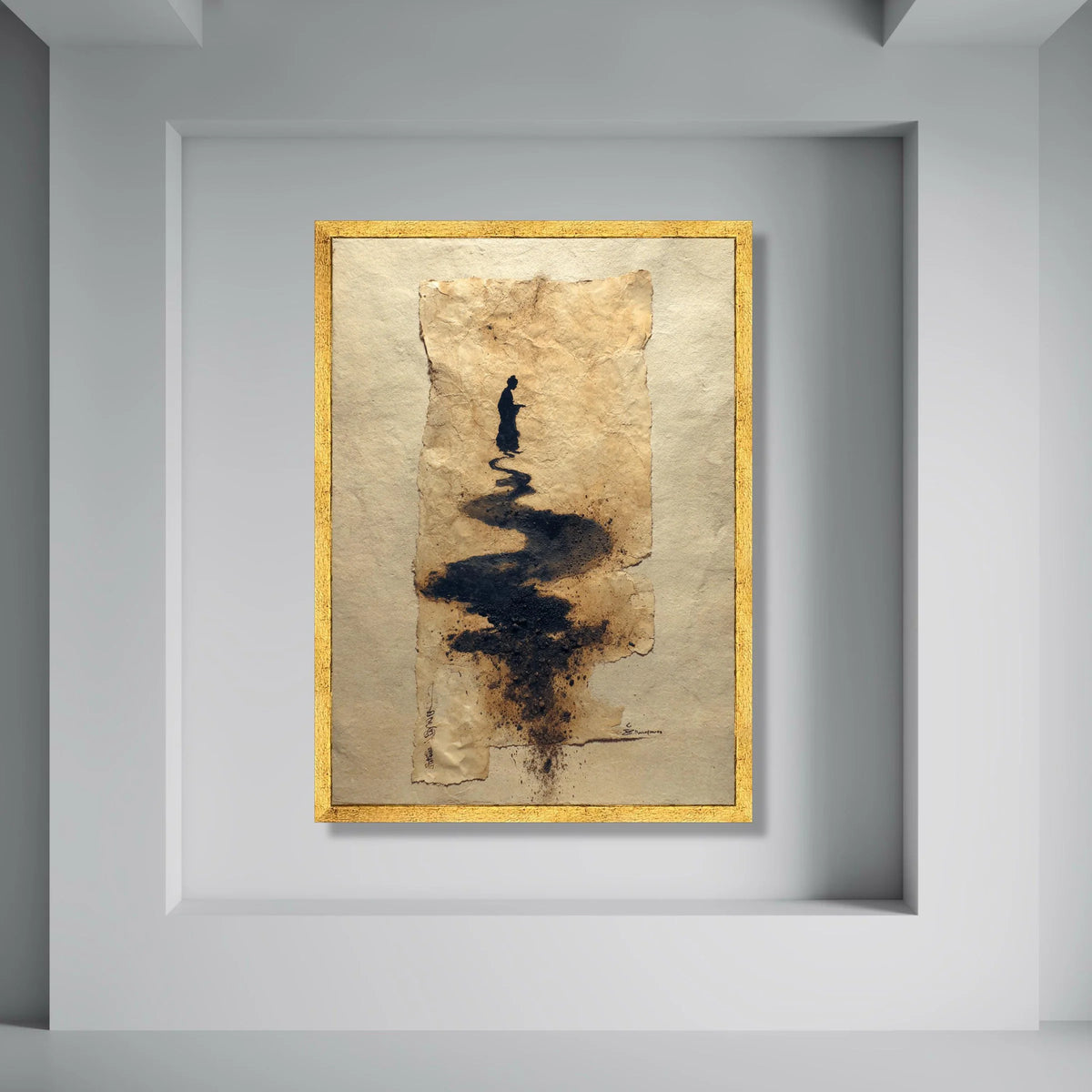 Abstract Ink Path Canvas Wall Art, Minimalist Silhouette Painting, Asian Home Decor, Modern Zen Art Print, Ready to Hang Canvas Print Art