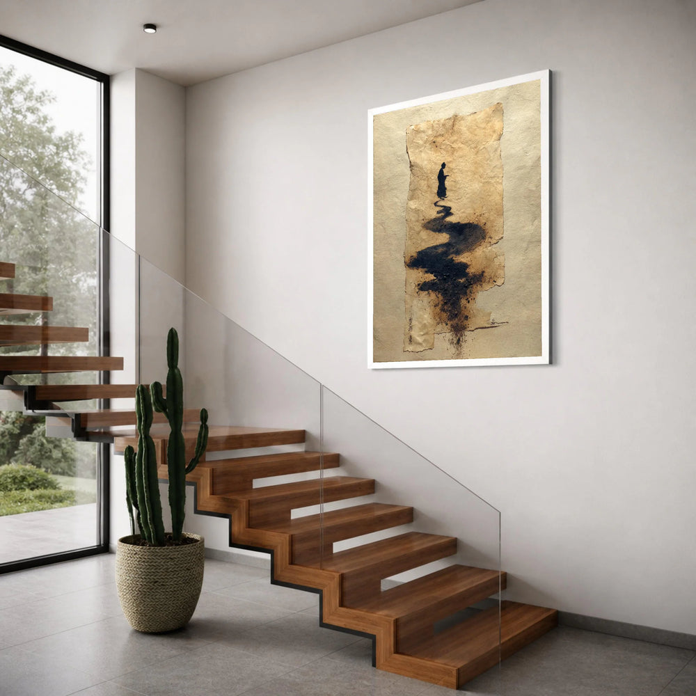 Abstract Ink Path Canvas Wall Art, Minimalist Silhouette Painting, Asian Home Decor, Modern Zen Art Print, Ready to Hang Canvas Print Art