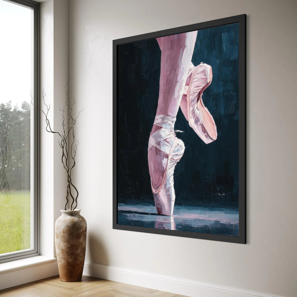 Graceful Ballet Pointe Shoes Canvas, Dance Art Wall Decor, Pink Ballet Footwear Painting, Elegant Ballet Dancer Canvas, Ballet Print Art