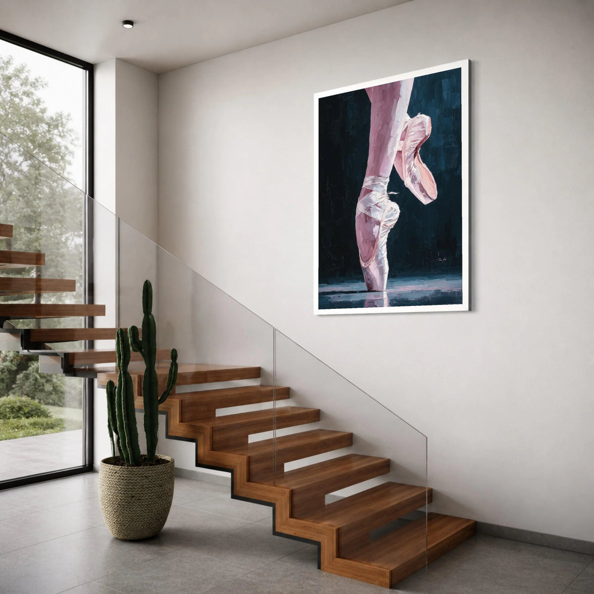 Graceful Ballet Pointe Shoes Canvas, Dance Art Wall Decor, Pink Ballet Footwear Painting, Elegant Ballet Dancer Canvas, Ballet Print Art