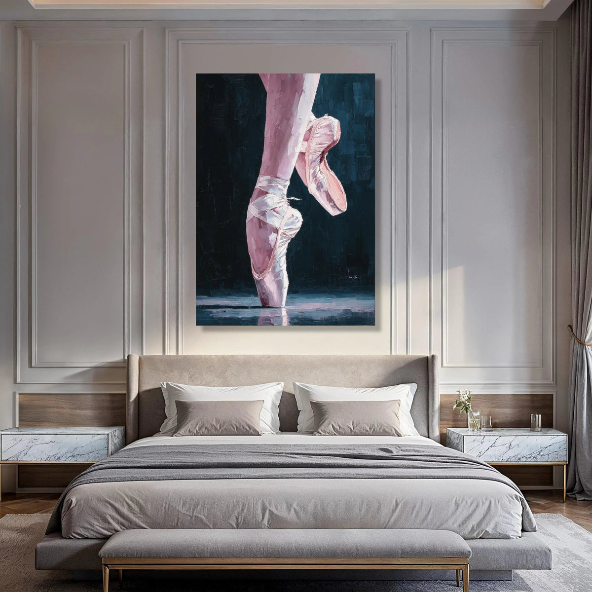 Graceful Ballet Pointe Shoes Canvas, Dance Art Wall Decor, Pink Ballet Footwear Painting, Elegant Ballet Dancer Canvas, Ballet Print Art