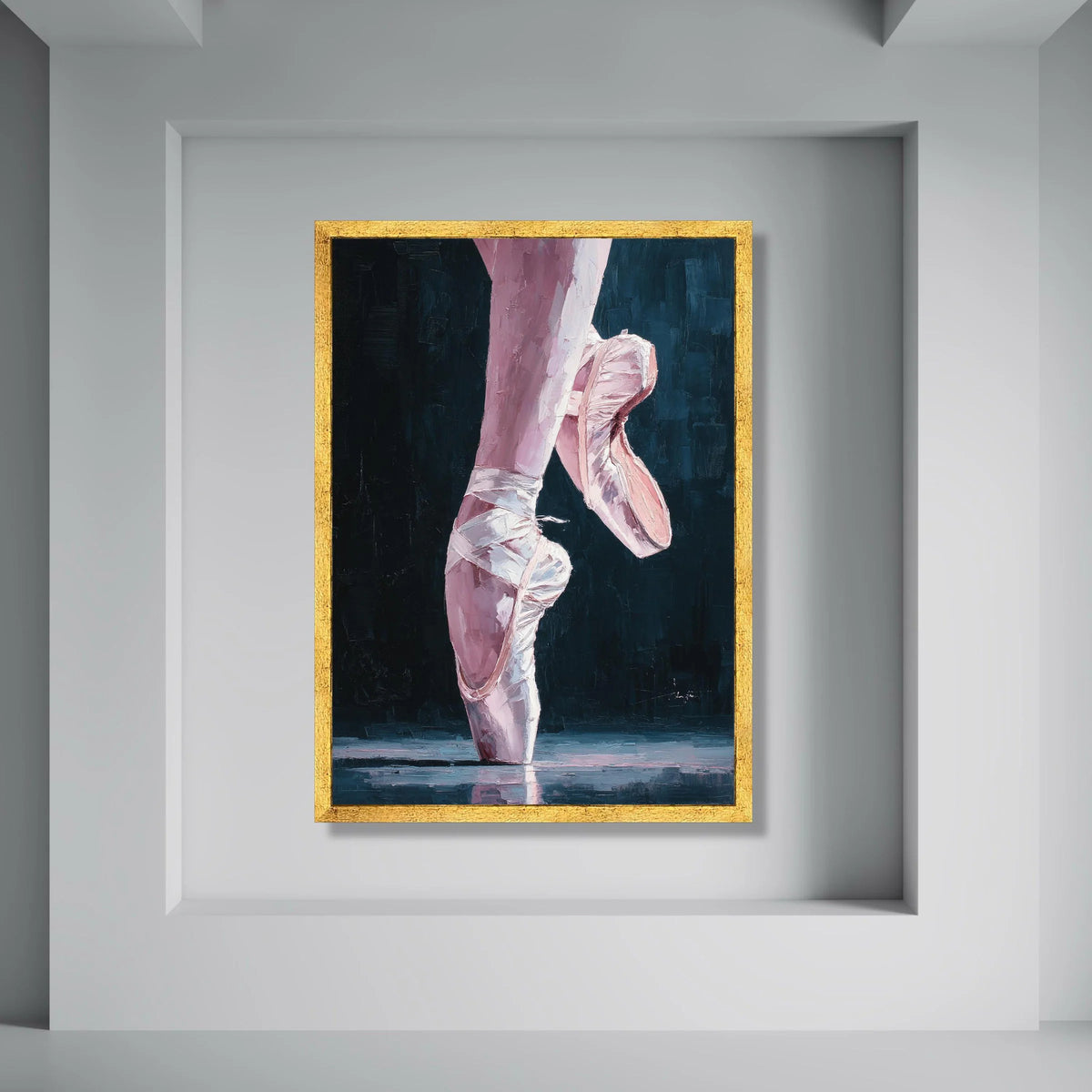 Graceful Ballet Pointe Shoes Canvas, Dance Art Wall Decor, Pink Ballet Footwear Painting, Elegant Ballet Dancer Canvas, Ballet Print Art