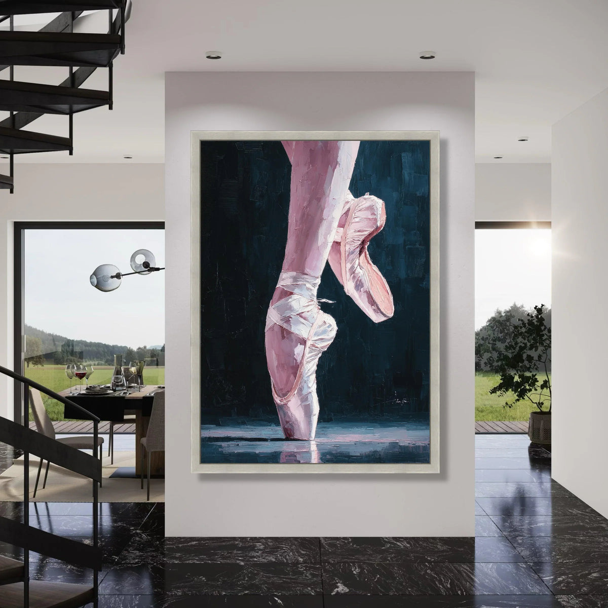 Graceful Ballet Pointe Shoes Canvas, Dance Art Wall Decor, Pink Ballet Footwear Painting, Elegant Ballet Dancer Canvas, Ballet Print Art