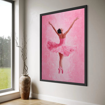 Graceful Ballerina Pink Dress Canvas, Ballet Dance Art, Elegant Dancer Wall Decor, Feminine Movement Canvas, Home Dance Room Print Art