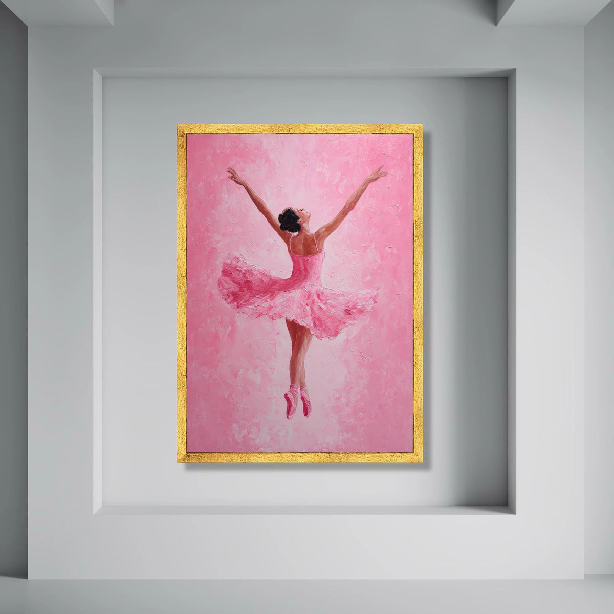 Graceful Ballerina Pink Dress Canvas, Ballet Dance Art, Elegant Dancer Wall Decor, Feminine Movement Canvas, Home Dance Room Print Art