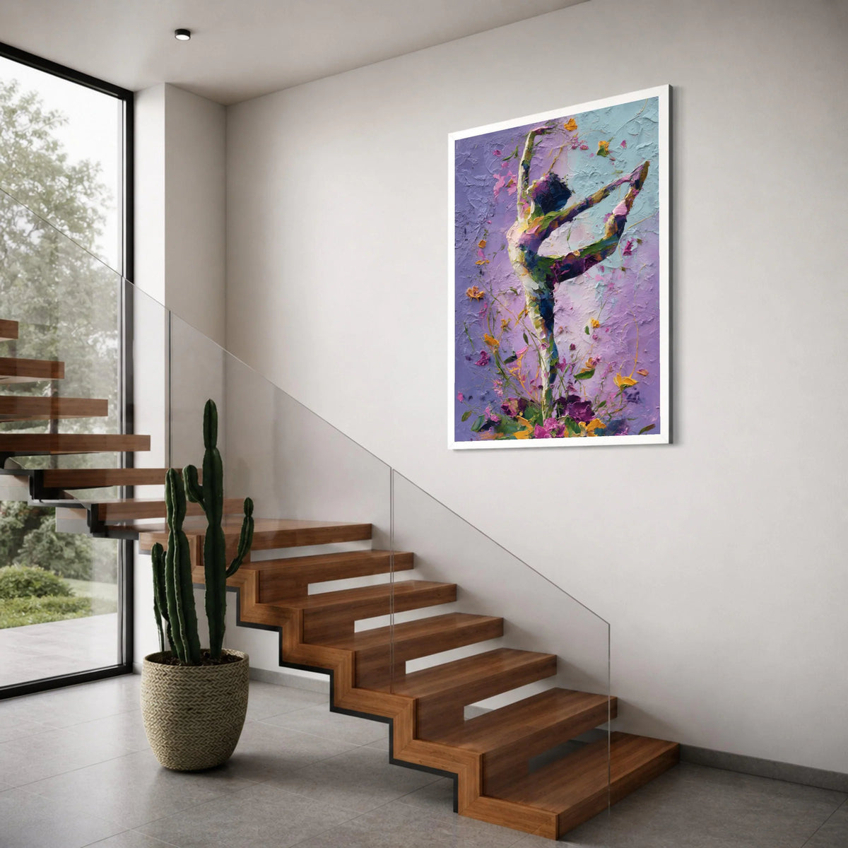 Graceful Ballet Dancer Canvas Wall Art, Floral Dance Silhouette, Purple and Blue Abstract Home Decor, Elegant Movement Canvas Print Art