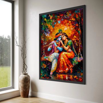 Colorful Radha Krishna Canvas Wall Art, Hindu Mythology Painting, Romantic Indian Couple Canvas, Traditional Spiritual Wall Decor Print Art