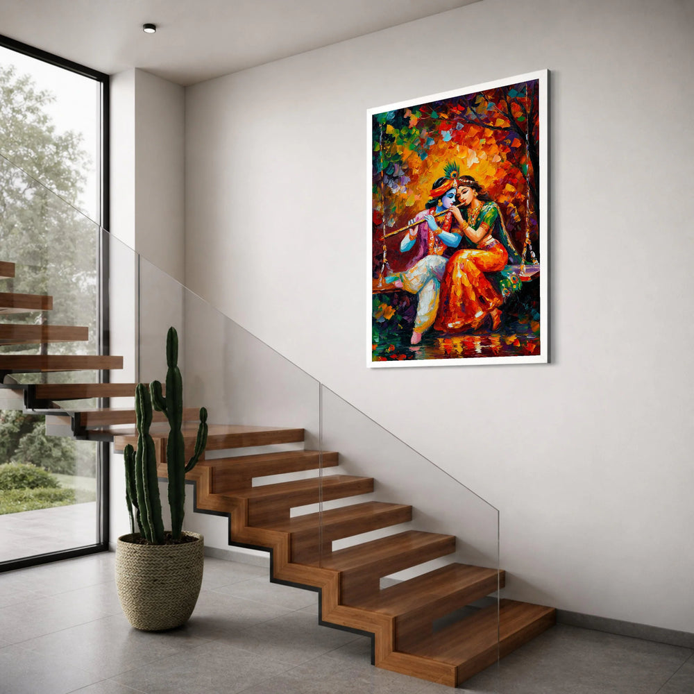 Colorful Radha Krishna Canvas Wall Art, Hindu Mythology Painting, Romantic Indian Couple Canvas, Traditional Spiritual Wall Decor Print Art