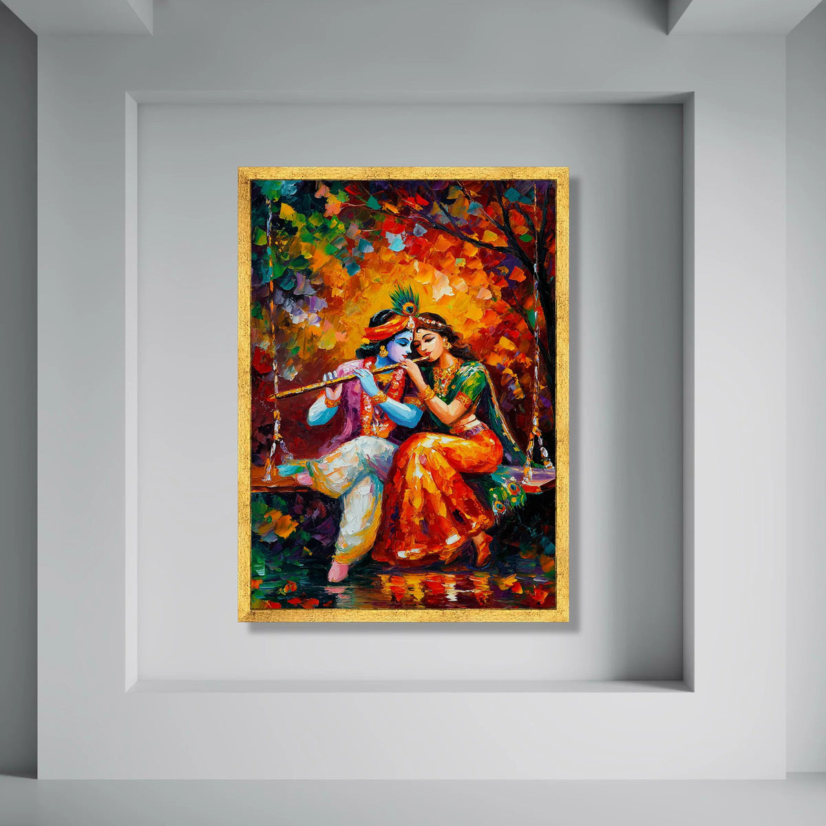 Colorful Radha Krishna Canvas Wall Art, Hindu Mythology Painting, Romantic Indian Couple Canvas, Traditional Spiritual Wall Decor Print Art