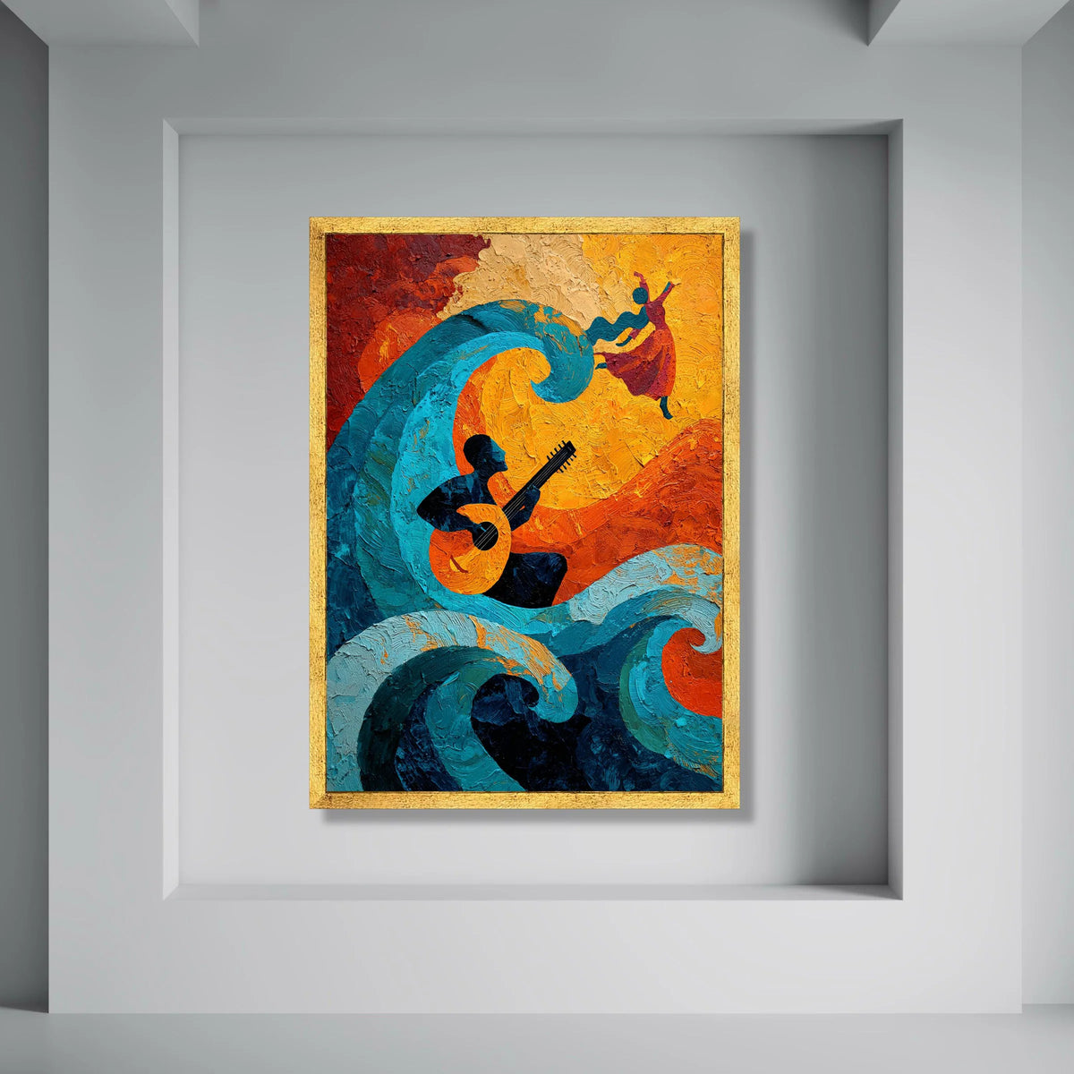 Vibrant Music and Dance Canvas, Abstract Guitar Player Wall Art, Colorful Wave Painting, Expressive Home Decor, Living Room Canvas Print Art