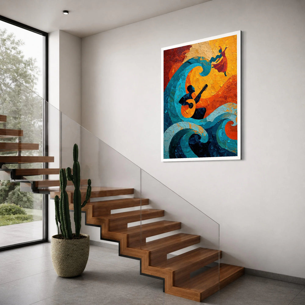 Vibrant Music and Dance Canvas, Abstract Guitar Player Wall Art, Colorful Wave Painting, Expressive Home Decor, Living Room Canvas Print Art
