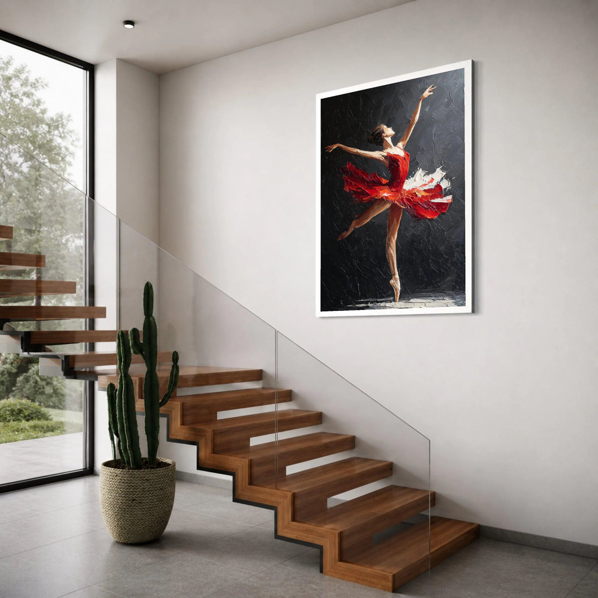 Elegant Ballet Dancer Red Tutu Canvas Wall Art, Graceful Dance Pose Painting, Contemporary Ballet Artwork, Home Decor Canvas Print Art