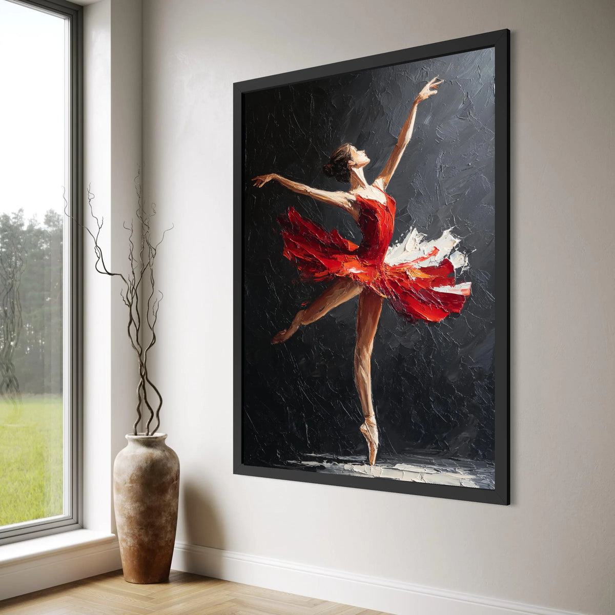 Elegant Ballet Dancer Red Tutu Canvas Wall Art, Graceful Dance Pose Painting, Contemporary Ballet Artwork, Home Decor Canvas Print Art