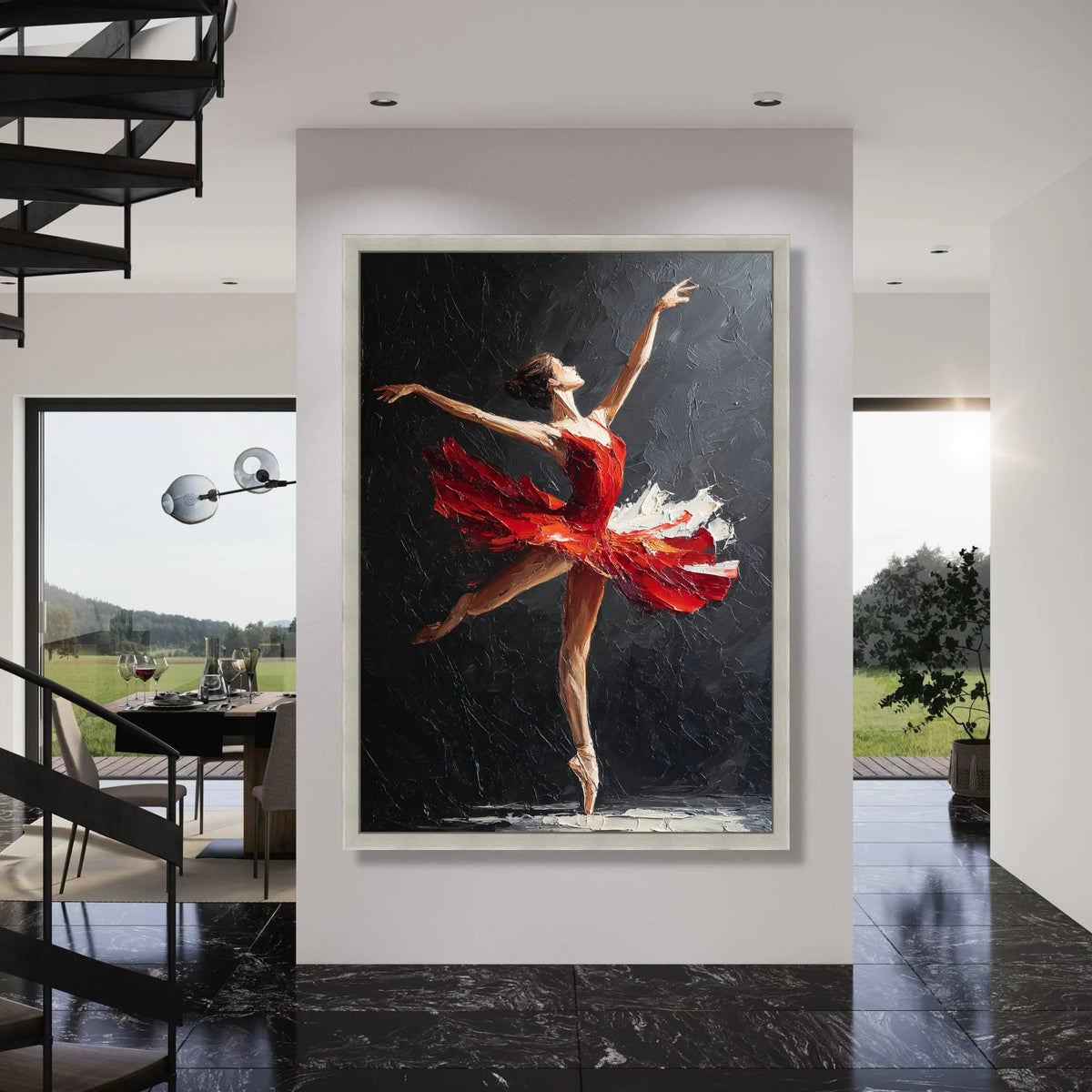 Elegant Ballet Dancer Red Tutu Canvas Wall Art, Graceful Dance Pose Painting, Contemporary Ballet Artwork, Home Decor Canvas Print Art