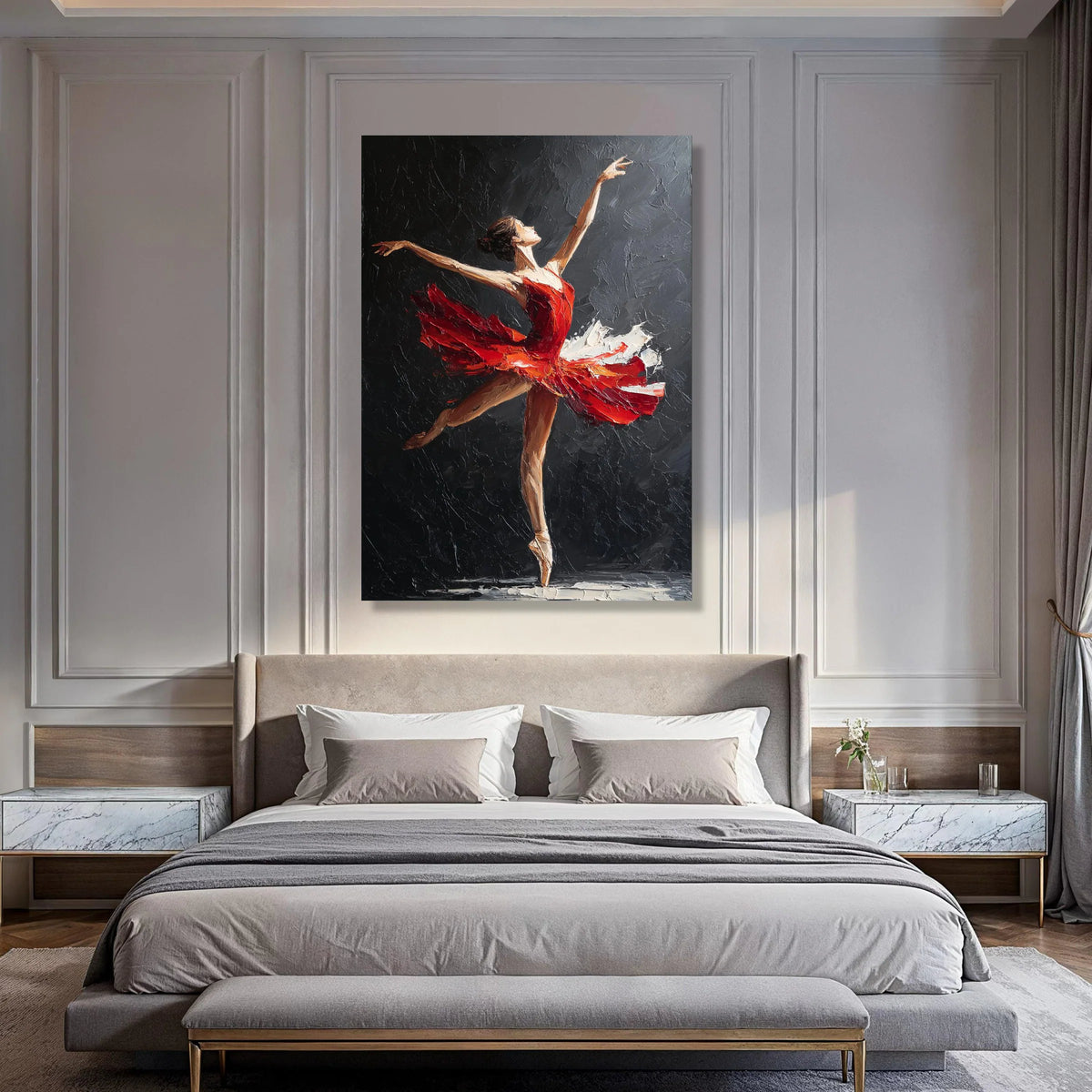 Elegant Ballet Dancer Red Tutu Canvas Wall Art, Graceful Dance Pose Painting, Contemporary Ballet Artwork, Home Decor Canvas Print Art