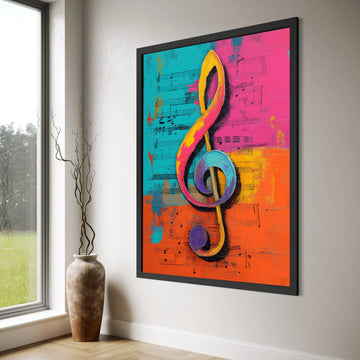 Colorful Treble Clef Canvas Wall Art, Music Notes Abstract Painting, Vibrant Musical Symbol Canvas, Modern Home Decoration Print Art