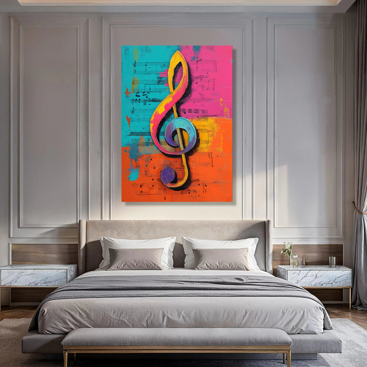 Colorful Treble Clef Canvas Wall Art, Music Notes Abstract Painting, Vibrant Musical Symbol Canvas, Modern Home Decoration Print Art