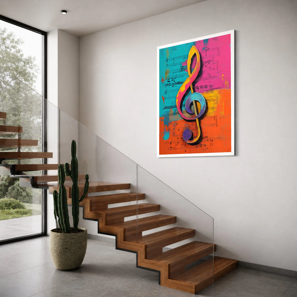 Colorful Treble Clef Canvas Wall Art, Music Notes Abstract Painting, Vibrant Musical Symbol Canvas, Modern Home Decoration Print Art