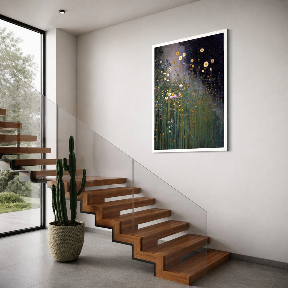 Enchanted Wildflower Meadow Canvas, Night Garden Floral Wall Art, Vertical Blooms Canvas, Nature Landscape Decoration, Ready to Print Art