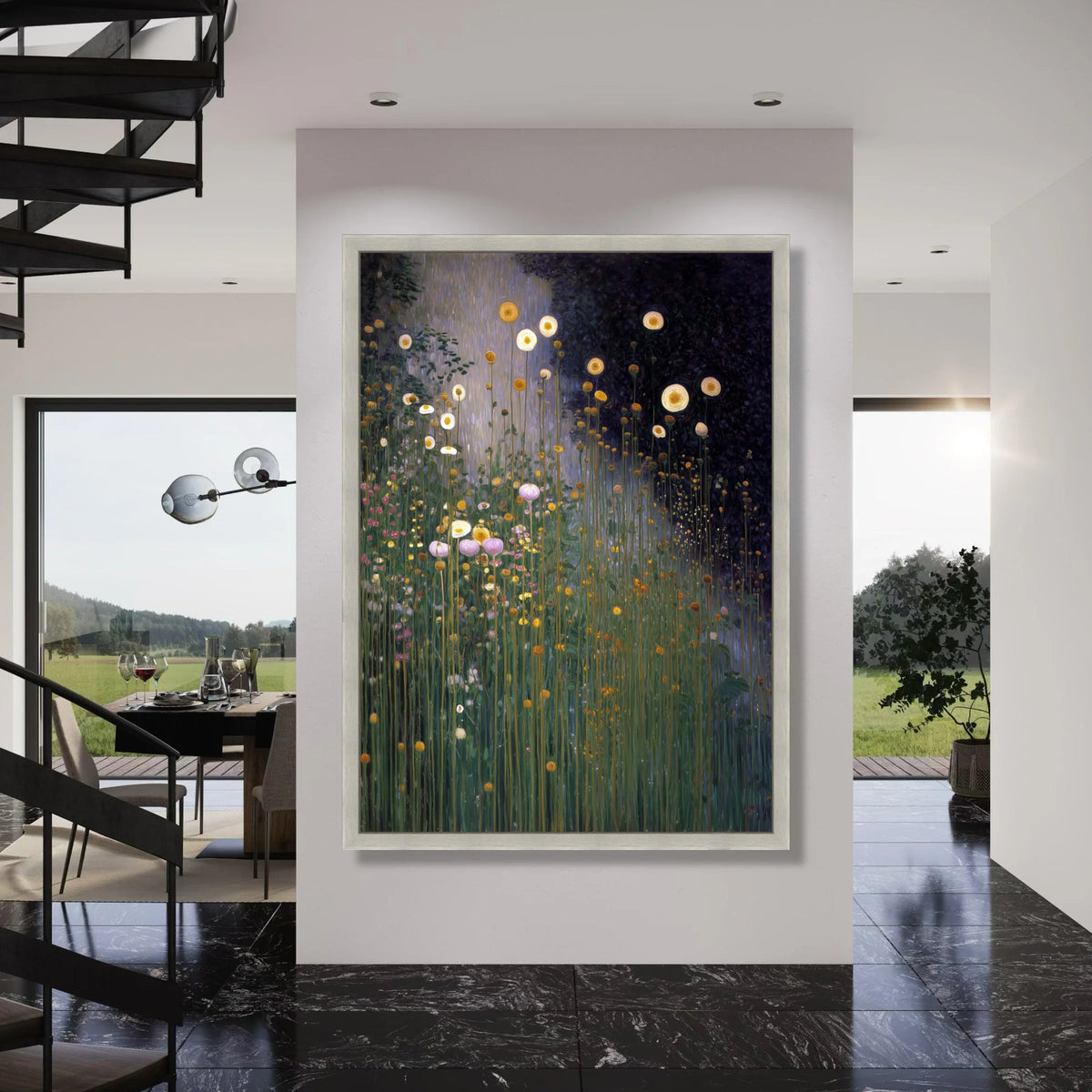 Enchanted Wildflower Meadow Canvas, Night Garden Floral Wall Art, Vertical Blooms Canvas, Nature Landscape Decoration, Ready to Print Art