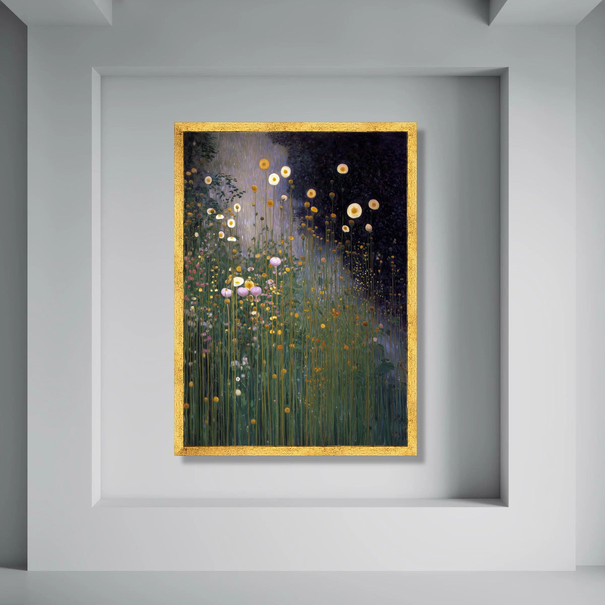 Enchanted Wildflower Meadow Canvas, Night Garden Floral Wall Art, Vertical Blooms Canvas, Nature Landscape Decoration, Ready to Print Art