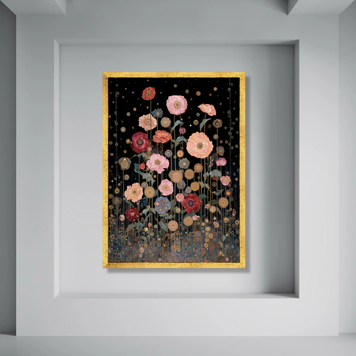 Abstract Floral Garden Canvas Wall Art, Modern Poppy Flowers on Black Background, Decorative Nature Canvas, Contemporary Floral Print Art