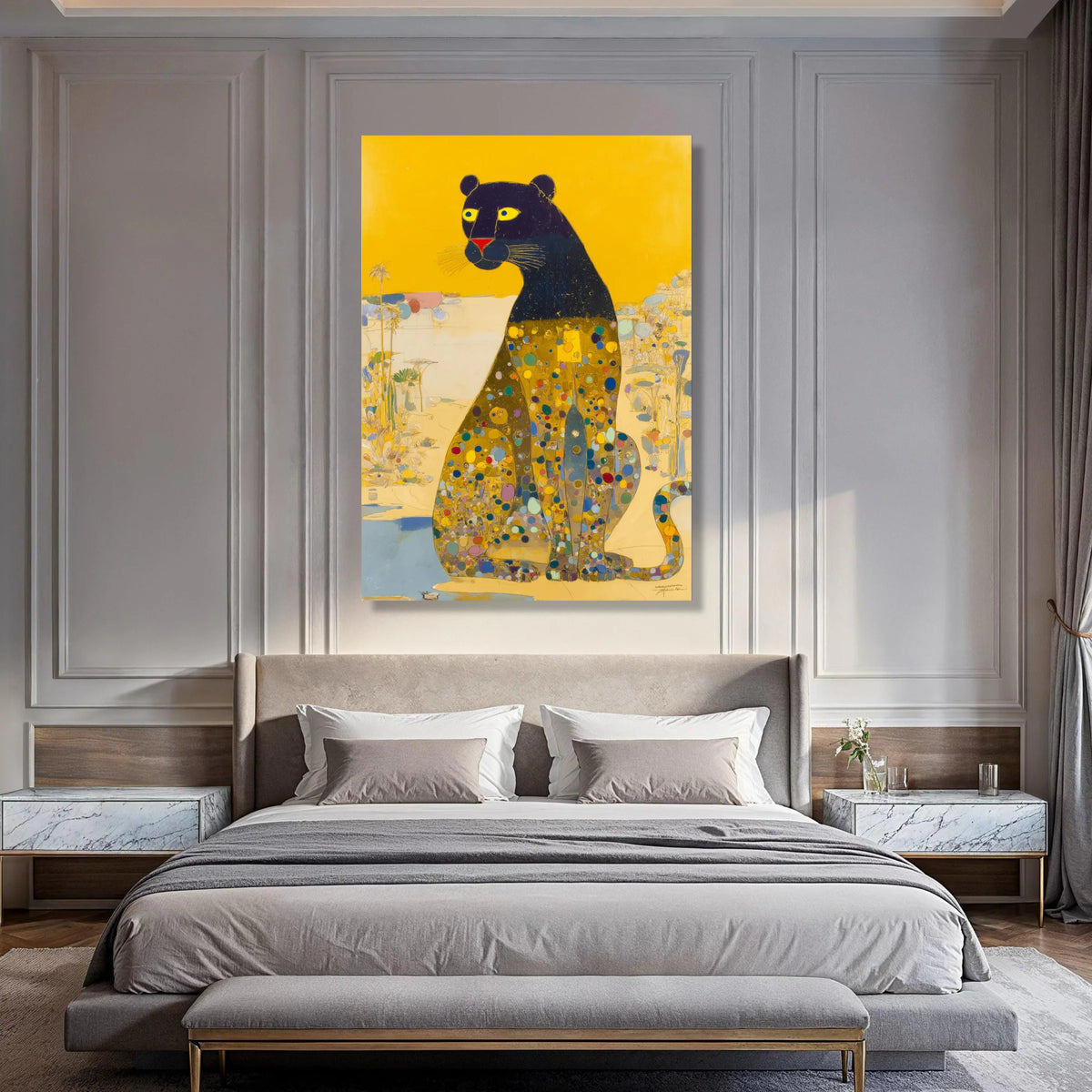 Colorful Abstract Leopard Canvas, Modern Animal Wall Art, Contemporary Wildlife Painting, Bold Yellow Background Decor, Vibrant Print Art