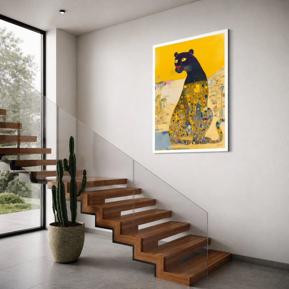 Colorful Abstract Leopard Canvas, Modern Animal Wall Art, Contemporary Wildlife Painting, Bold Yellow Background Decor, Vibrant Print Art
