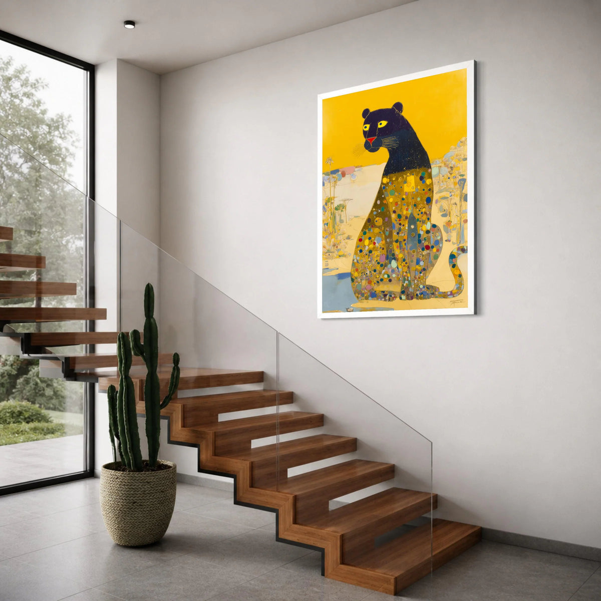 Colorful Abstract Leopard Canvas, Modern Animal Wall Art, Contemporary Wildlife Painting, Bold Yellow Background Decor, Vibrant Print Art