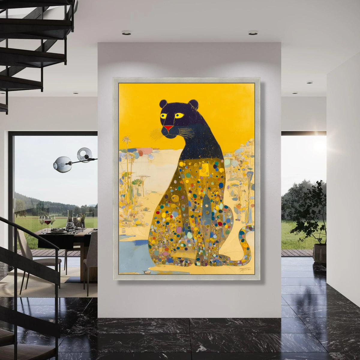 Colorful Abstract Leopard Canvas, Modern Animal Wall Art, Contemporary Wildlife Painting, Bold Yellow Background Decor, Vibrant Print Art