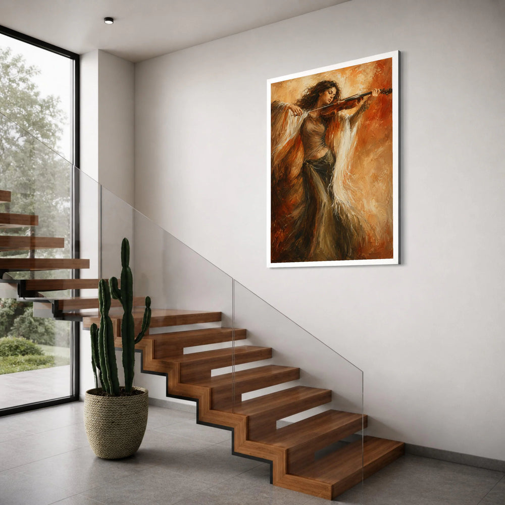 Elegant Violin Woman Canvas Art, Musical Instrument Canvas, Artistic Music Wall Decoration, Warm Toned Home Canvas, Female Print Art
