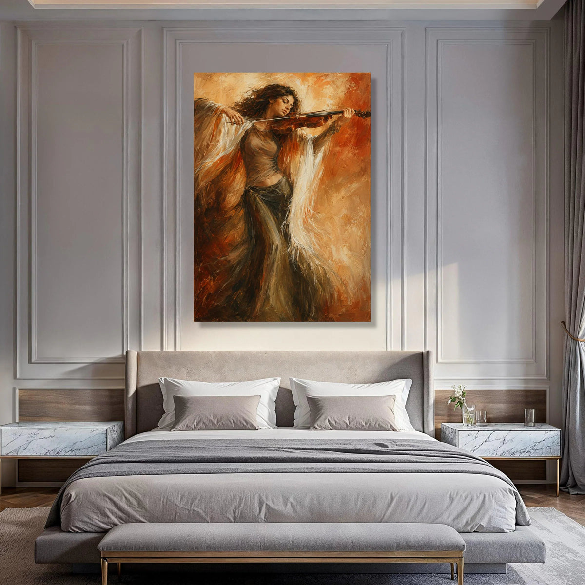 Elegant Violin Woman Canvas Art, Musical Instrument Canvas, Artistic Music Wall Decoration, Warm Toned Home Canvas, Female Print Art
