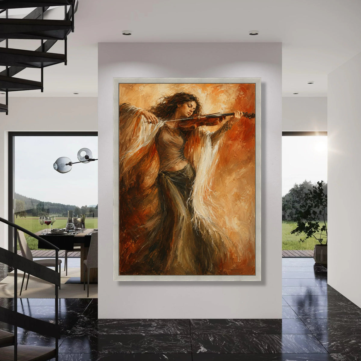 Elegant Violin Woman Canvas Art, Musical Instrument Canvas, Artistic Music Wall Decoration, Warm Toned Home Canvas, Female Print Art