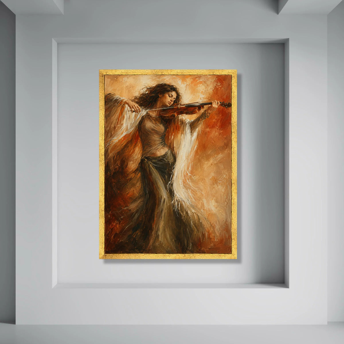 Elegant Violin Woman Canvas Art, Musical Instrument Canvas, Artistic Music Wall Decoration, Warm Toned Home Canvas, Female Print Art