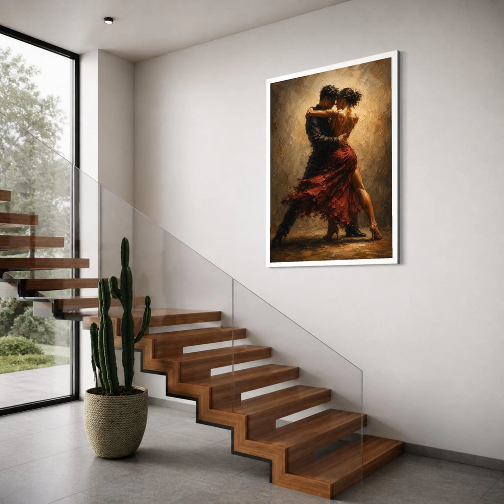 Passionate Tango Dance Couple Canvas, Romantic Ballroom Dance Art, Red Dress Dancing Wall Decor, Elegant Dance Movement Canvas Print Art