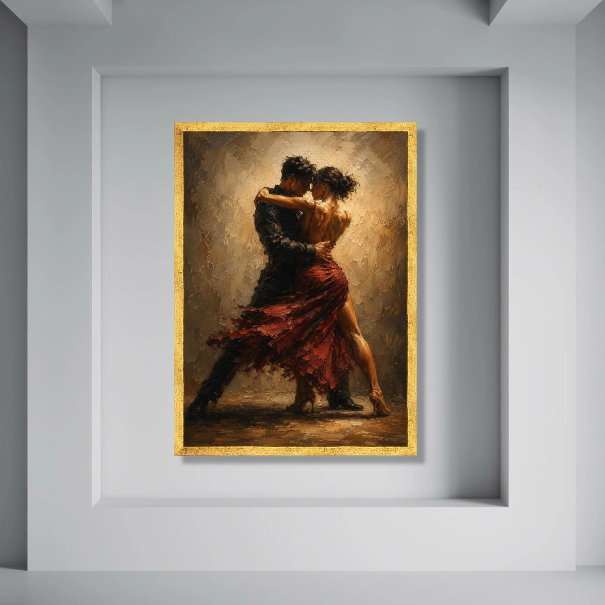 Passionate Tango Dance Couple Canvas, Romantic Ballroom Dance Art, Red Dress Dancing Wall Decor, Elegant Dance Movement Canvas Print Art