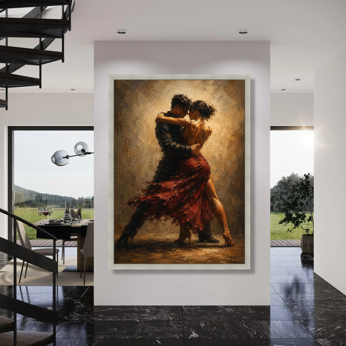 Passionate Tango Dance Couple Canvas, Romantic Ballroom Dance Art, Red Dress Dancing Wall Decor, Elegant Dance Movement Canvas Print Art