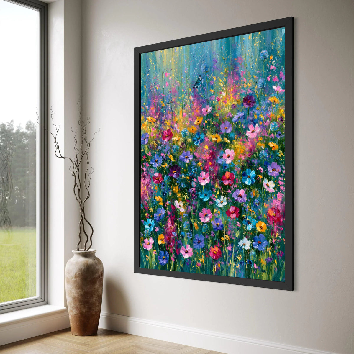 Vibrant Wildflower Meadow Canvas, Colorful Floral Wall Art, Garden Bloom Decoration, Butterfly Nature Canvas, Bright Spring Print Art