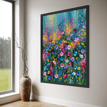 Vibrant Wildflower Meadow Canvas, Colorful Floral Wall Art, Garden Bloom Decoration, Butterfly Nature Canvas, Bright Spring Print Art