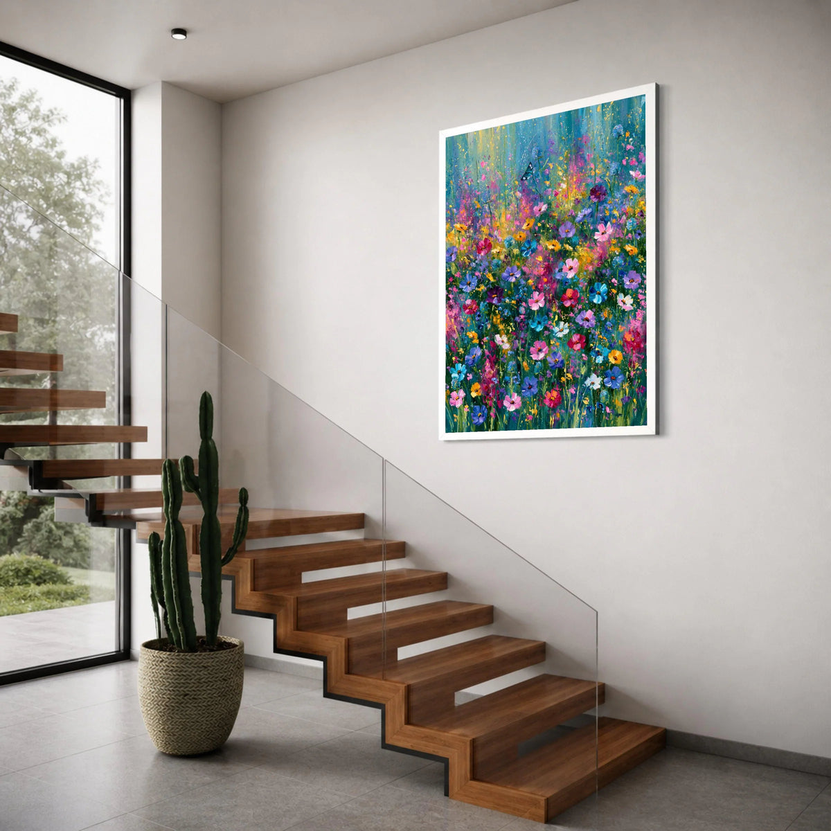 Vibrant Wildflower Meadow Canvas, Colorful Floral Wall Art, Garden Bloom Decoration, Butterfly Nature Canvas, Bright Spring Print Art