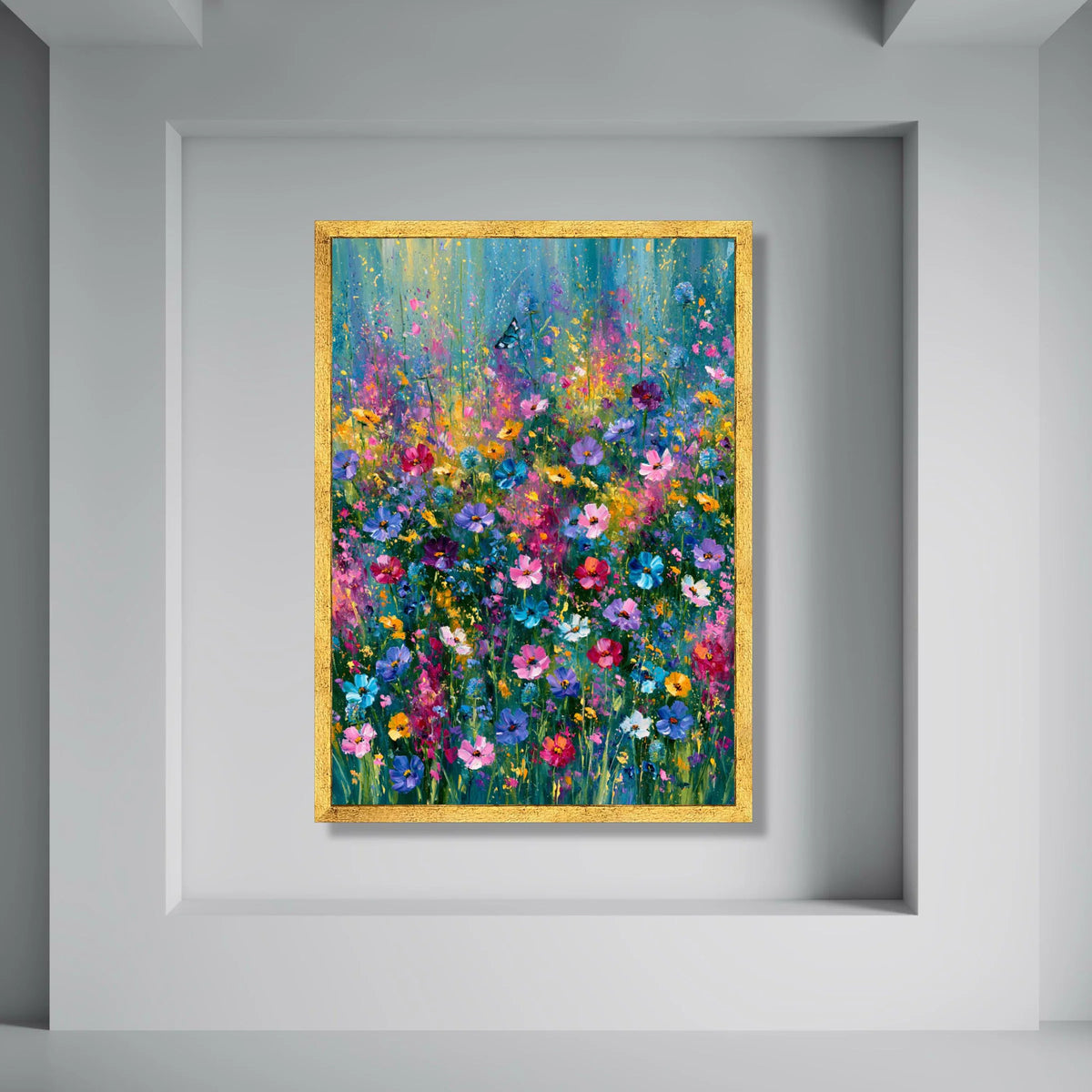 Vibrant Wildflower Meadow Canvas, Colorful Floral Wall Art, Garden Bloom Decoration, Butterfly Nature Canvas, Bright Spring Print Art